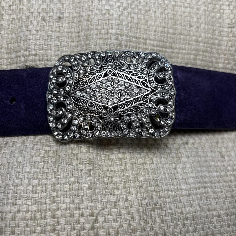 Lauren‎ Ralph Lauren Purple Suede Leather Silver Rhinestone Buckle Belt Size MED